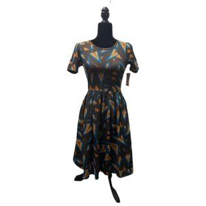 Lula Roe Dark Gray Short-sleeve Amelia Dress with Triangular Design, XS,  NWT